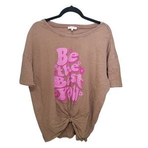 Ultra Flirt Womens Sz XL Brown Solid Short Sleeve Graphic Shirt